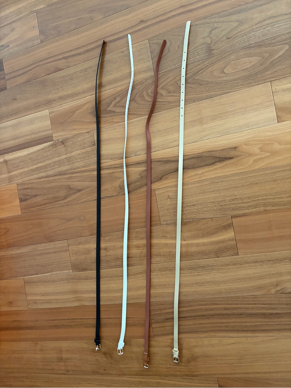 4 Leather Slim Belts - Black, White, Brown, Gold